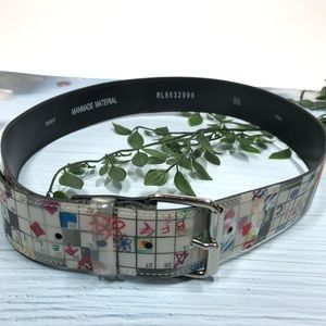 Womens White Graffiti Belt | Medium | Holographic Hearts Love Flowers Design